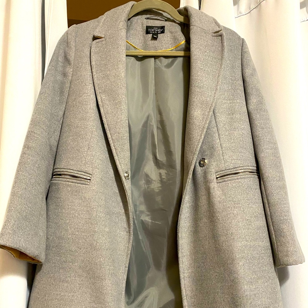 top shop grey petite trench coat in US size 2